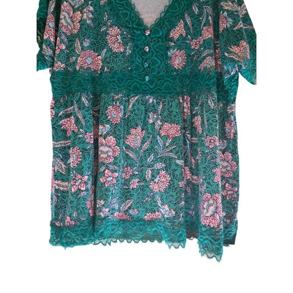 Torrid Super Soft Knit Top 3x Womens Plus Size Green Floral V Neck Pullover - Picture 3 of 6